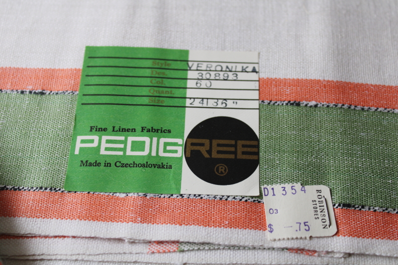 photo of vintage pure linen kitchen tea towels never used w/ original labels, MCM retro colored stripes!  #3